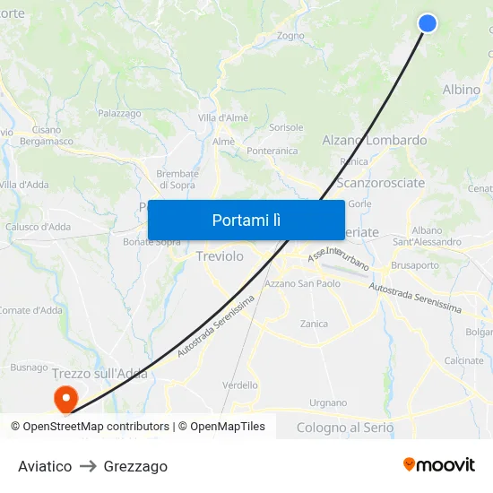 Aviatico to Grezzago map