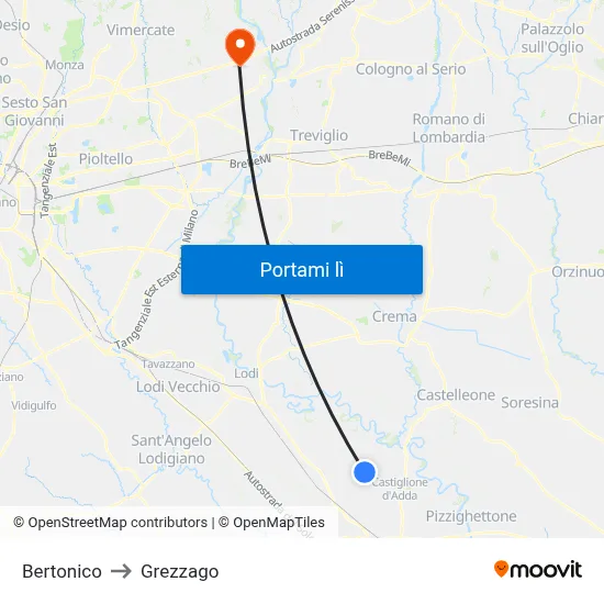 Bertonico to Grezzago map
