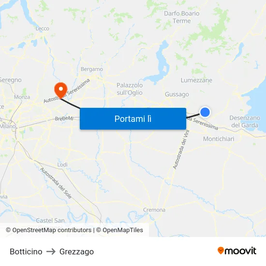 Botticino to Grezzago map