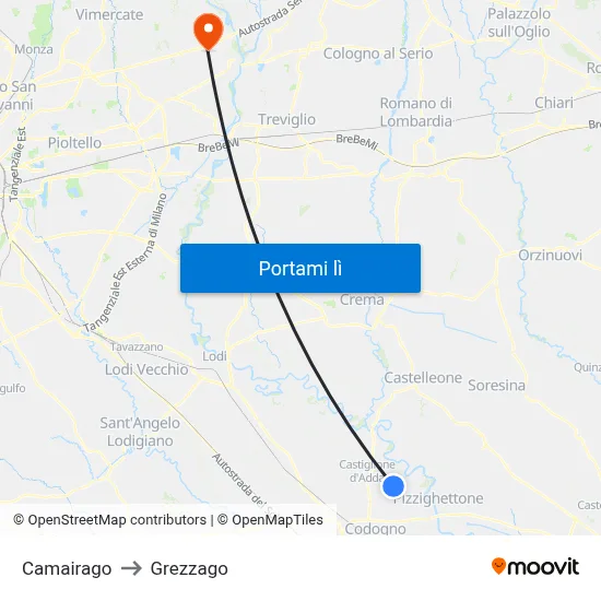 Camairago to Grezzago map