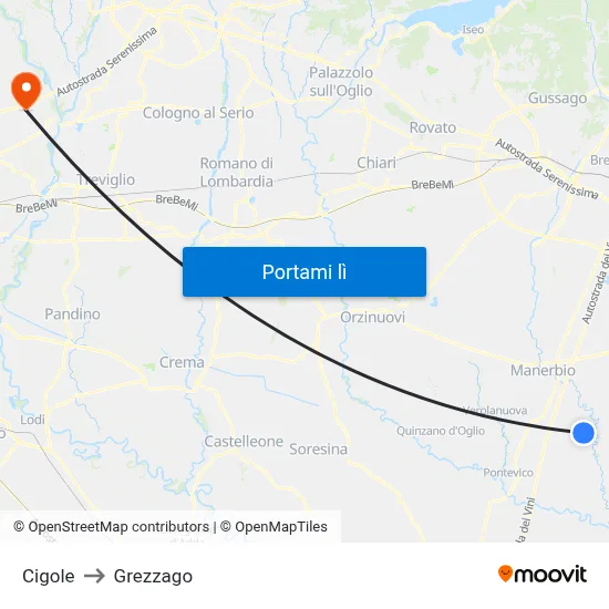 Cigole to Grezzago map