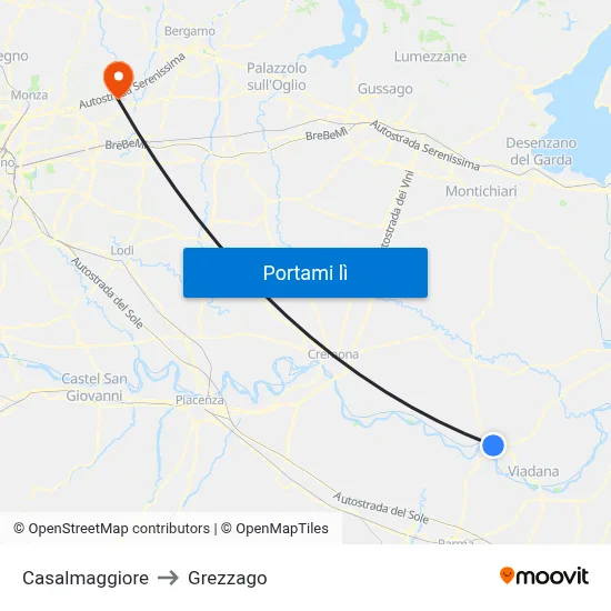 Casalmaggiore to Grezzago map