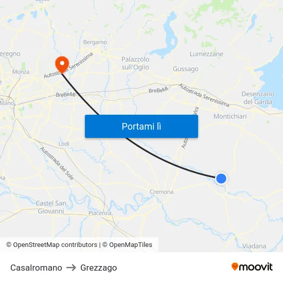 Casalromano to Grezzago map