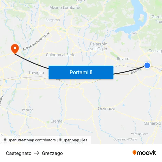 Castegnato to Grezzago map