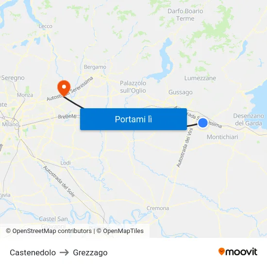 Castenedolo to Grezzago map
