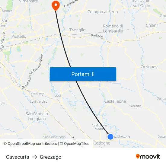 Cavacurta to Grezzago map