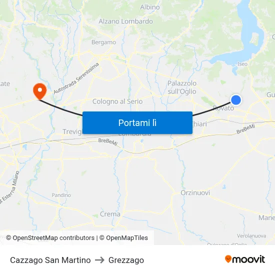 Cazzago San Martino to Grezzago map