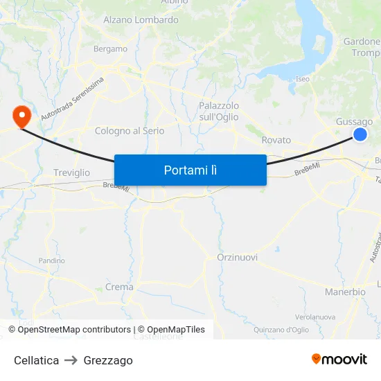 Cellatica to Grezzago map
