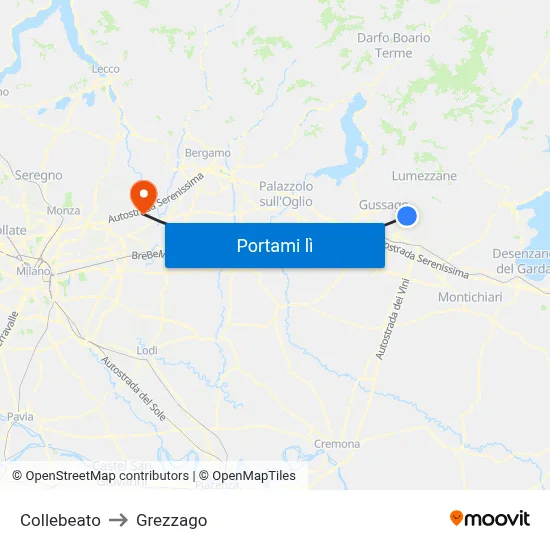 Collebeato to Grezzago map