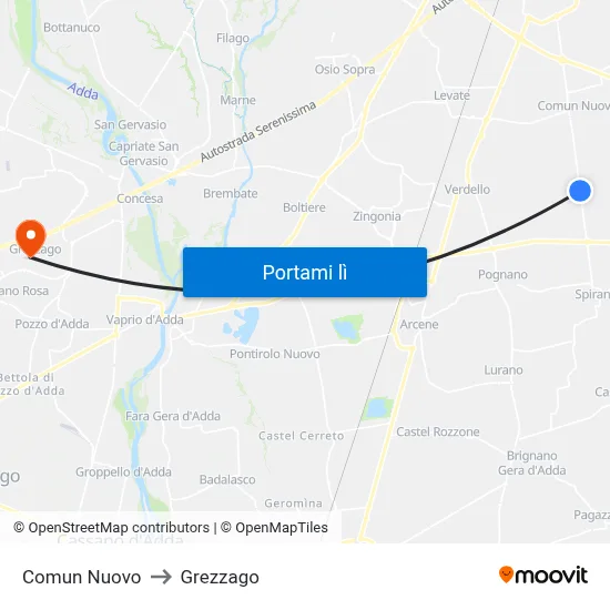 Comun Nuovo to Grezzago map