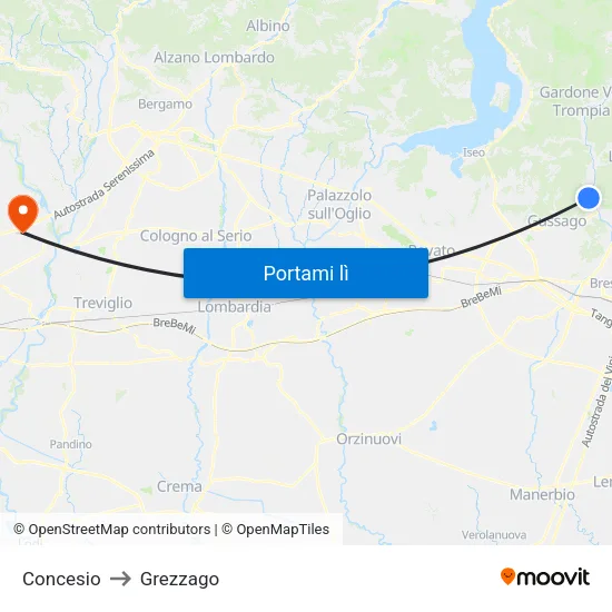 Concesio to Grezzago map
