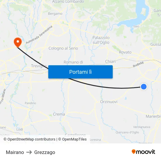 Mairano to Grezzago map
