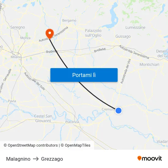 Malagnino to Grezzago map