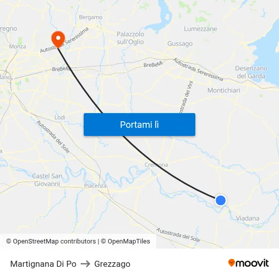 Martignana Di Po to Grezzago map