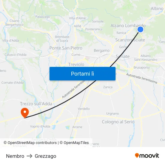 Nembro to Grezzago map