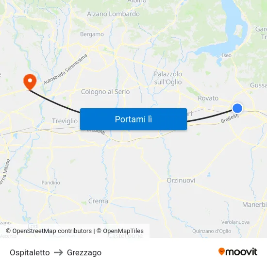 Ospitaletto to Grezzago map