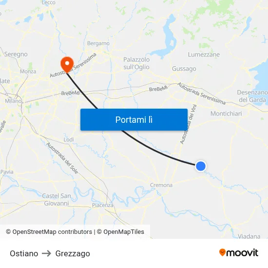 Ostiano to Grezzago map