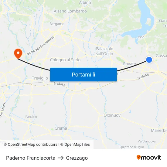 Paderno Franciacorta to Grezzago map