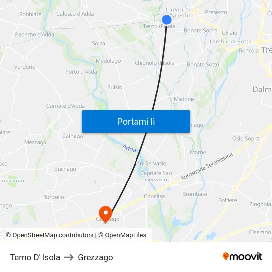 Terno D' Isola to Grezzago map