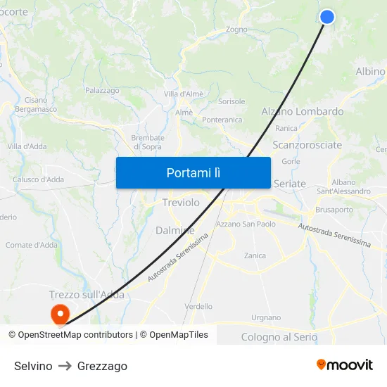 Selvino to Grezzago map