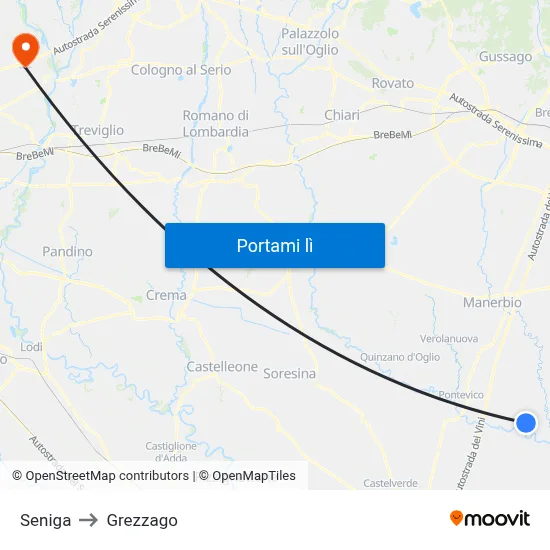 Seniga to Grezzago map