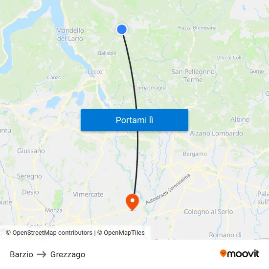 Barzio to Grezzago map