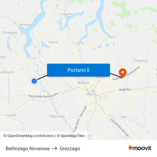 Bellinzago Novarese to Grezzago map