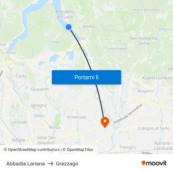 Abbadia Lariana to Grezzago map
