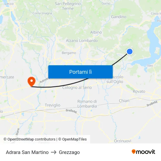 Adrara San Martino to Grezzago map