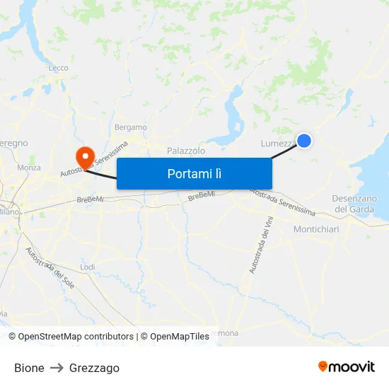Bione to Grezzago map