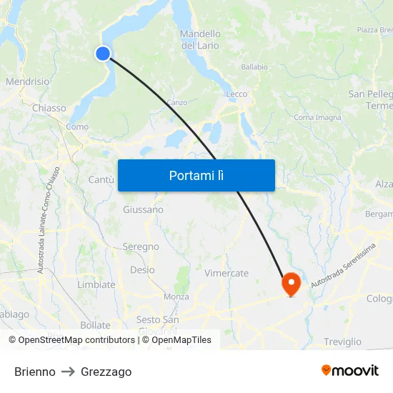 Brienno to Grezzago map