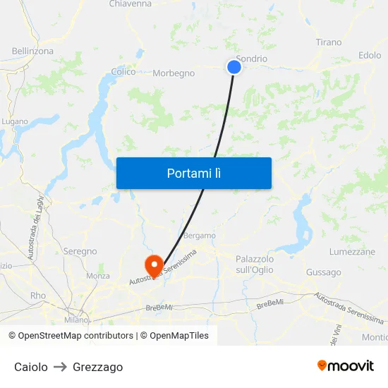 Caiolo to Grezzago map