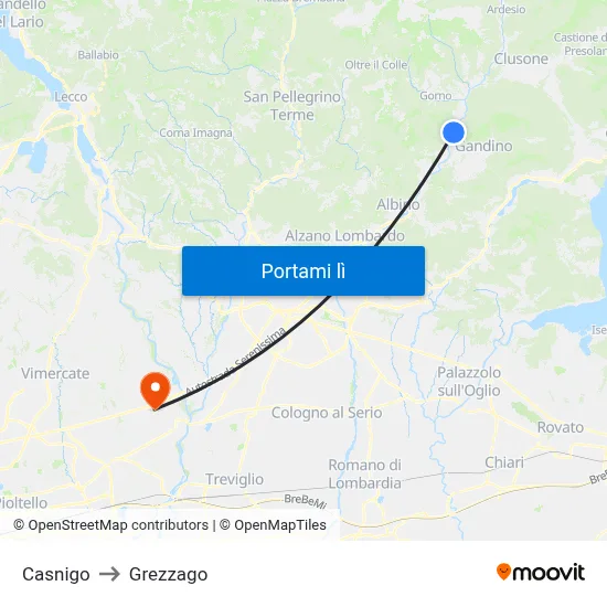 Casnigo to Grezzago map