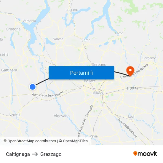 Caltignaga to Grezzago map