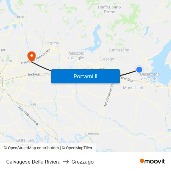 Calvagese Della Riviera to Grezzago map