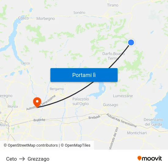 Ceto to Grezzago map