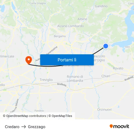 Credaro to Grezzago map