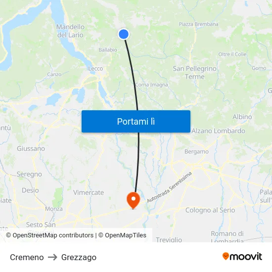 Cremeno to Grezzago map