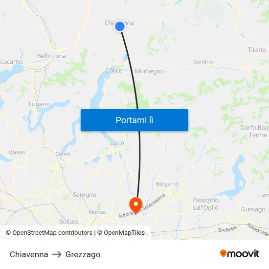 Chiavenna to Grezzago map
