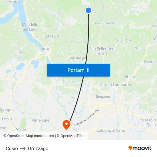 Cusio to Grezzago map