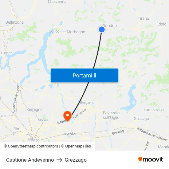 Castione Andevenno to Grezzago map