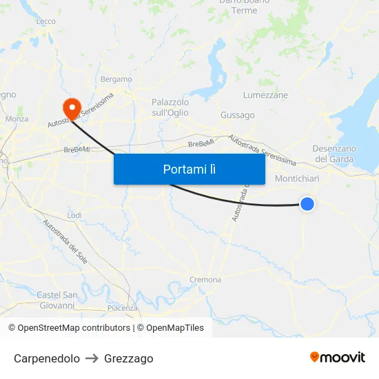 Carpenedolo to Grezzago map