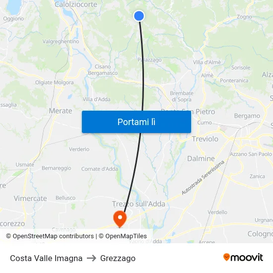 Costa Valle Imagna to Grezzago map