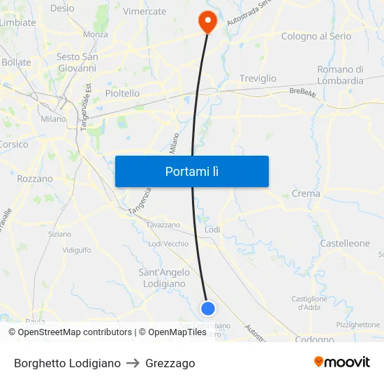 Borghetto Lodigiano to Grezzago map