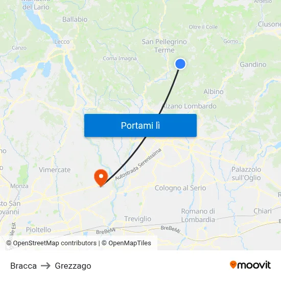 Bracca to Grezzago map