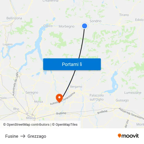 Fusine to Grezzago map