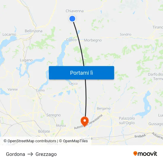 Gordona to Grezzago map