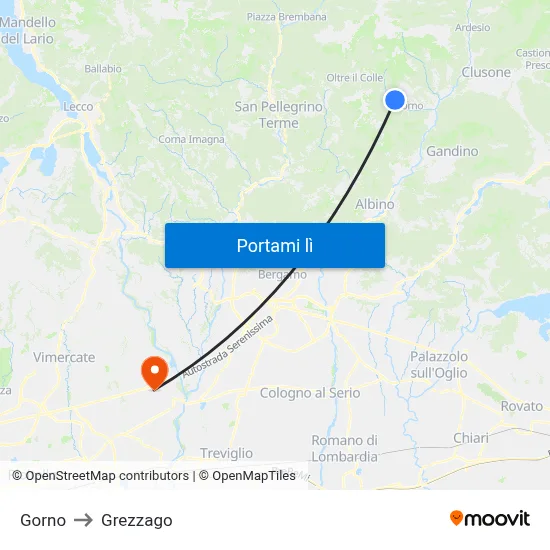 Gorno to Grezzago map