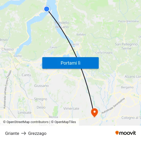 Griante to Grezzago map