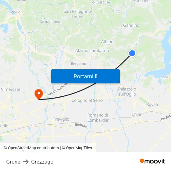 Grone to Grezzago map